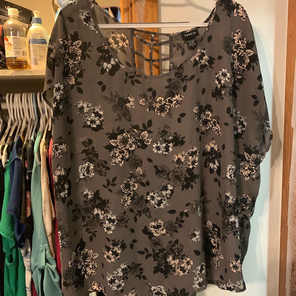 Torrid black floral challis blouse